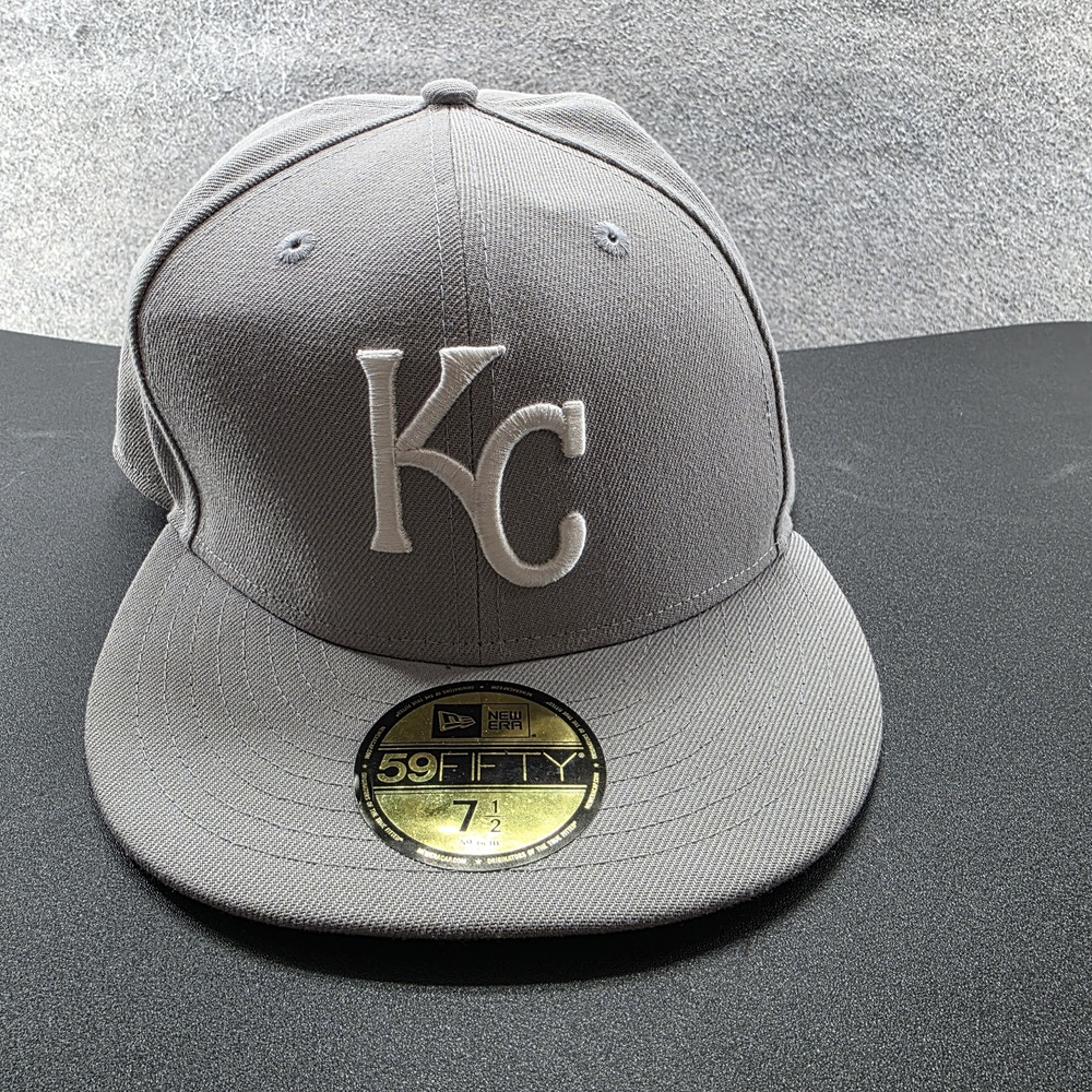 Kansas City Royals Hat Cap Mens 7 1/2 Gray MLB Baseball New Era 59FIFTY Fitted